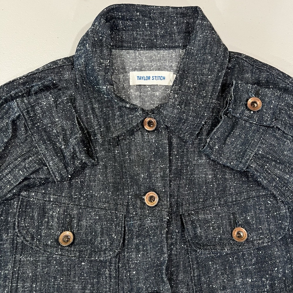 Taylor Stitch Denim Pacific Jacket Women Sz M Indigo Silk Made USA Moto Trucker